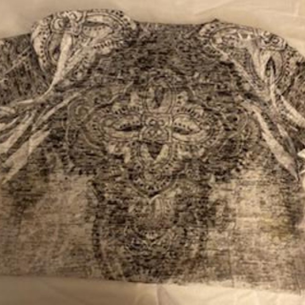 Grey Multi-Color Floral Design Rhinestones Top XL - Picture 4 of 5